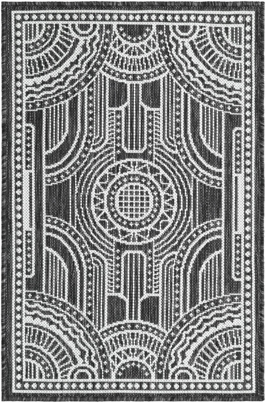 Patio Heritage Collection Area Rug -  Asheville Rectangle Black and White Main