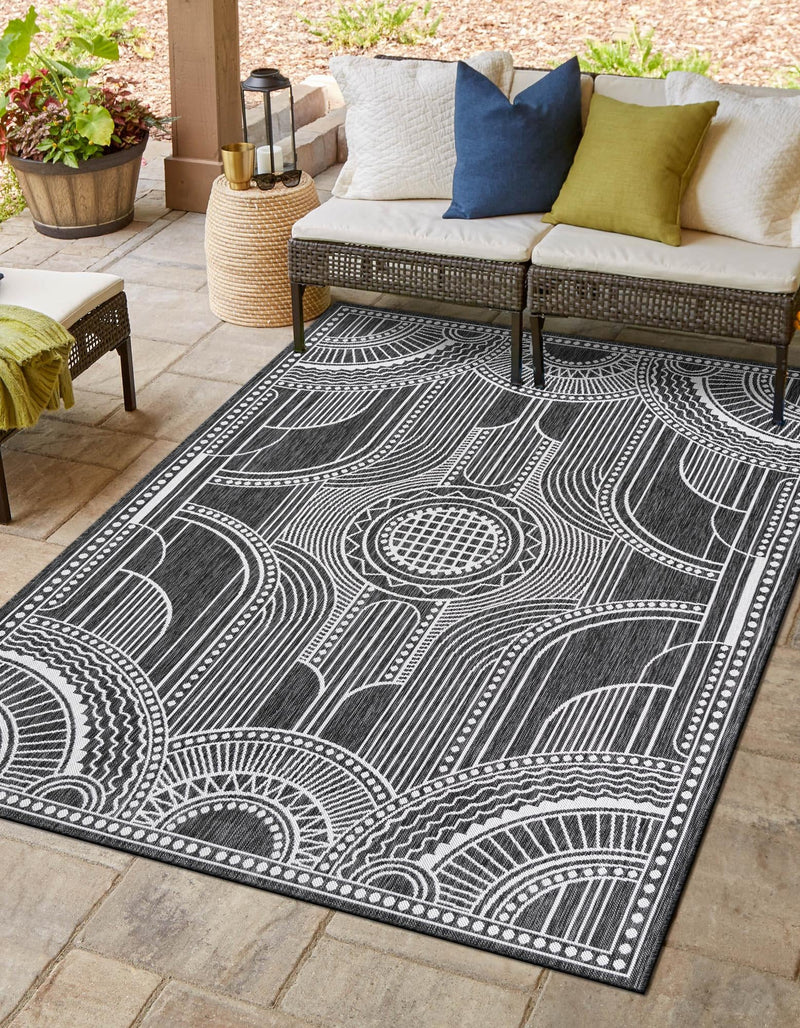 Patio Heritage Collection Area Rug -  Asheville Rectangle Black and White  lifestyle 2