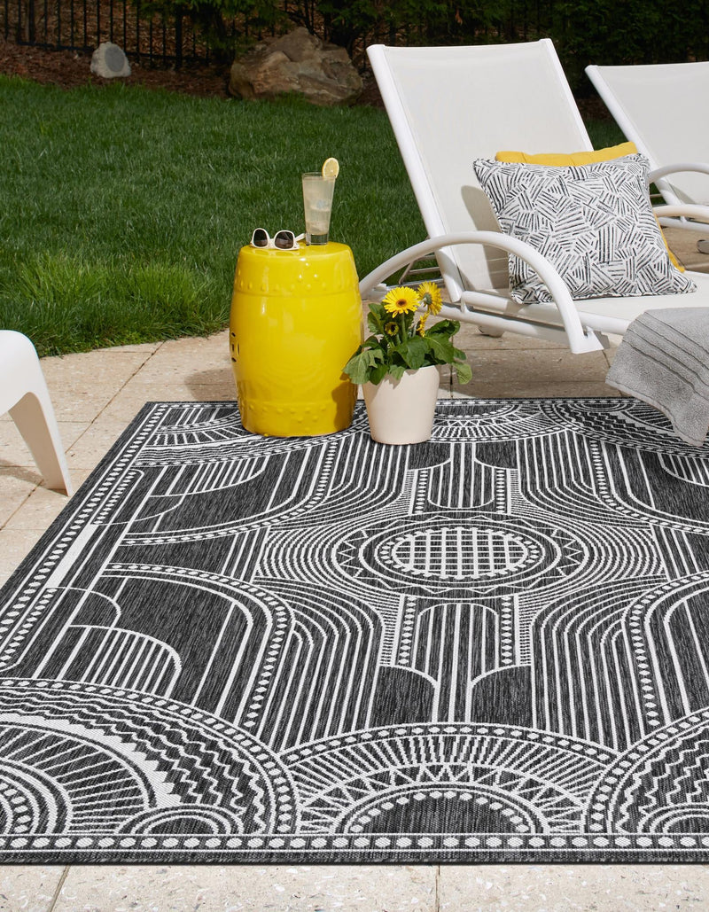 Patio Heritage Collection Area Rug -  Asheville Rectangle Black and White  lifestyle 6