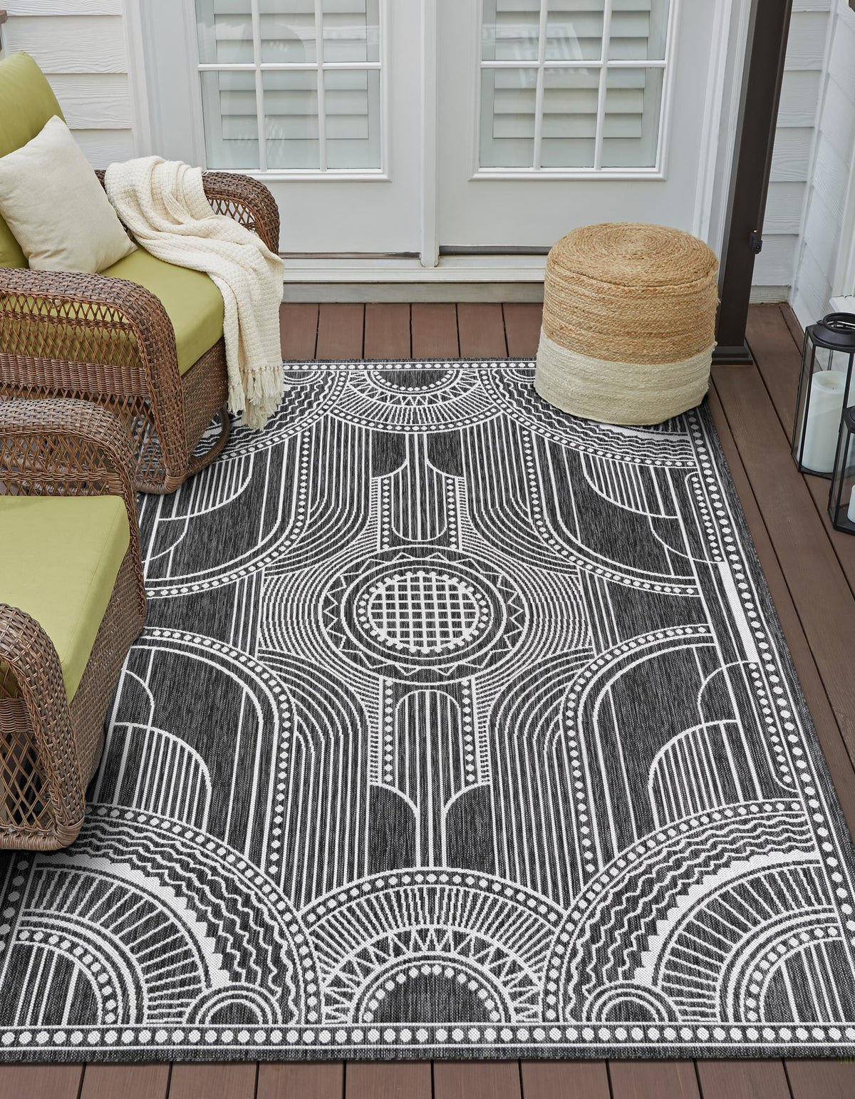 Patio Heritage Collection Area Rug -  Asheville Rectangle Black and White  lifestyle 10