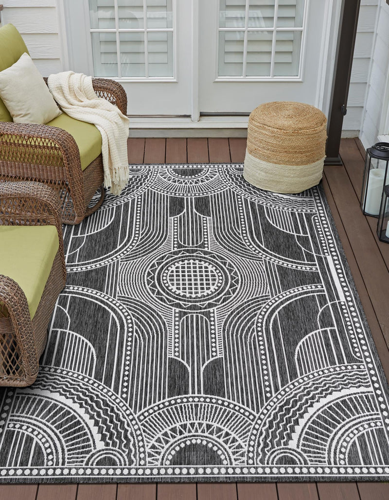 Patio Heritage Collection Area Rug -  Asheville Rectangle Black and White  lifestyle 10