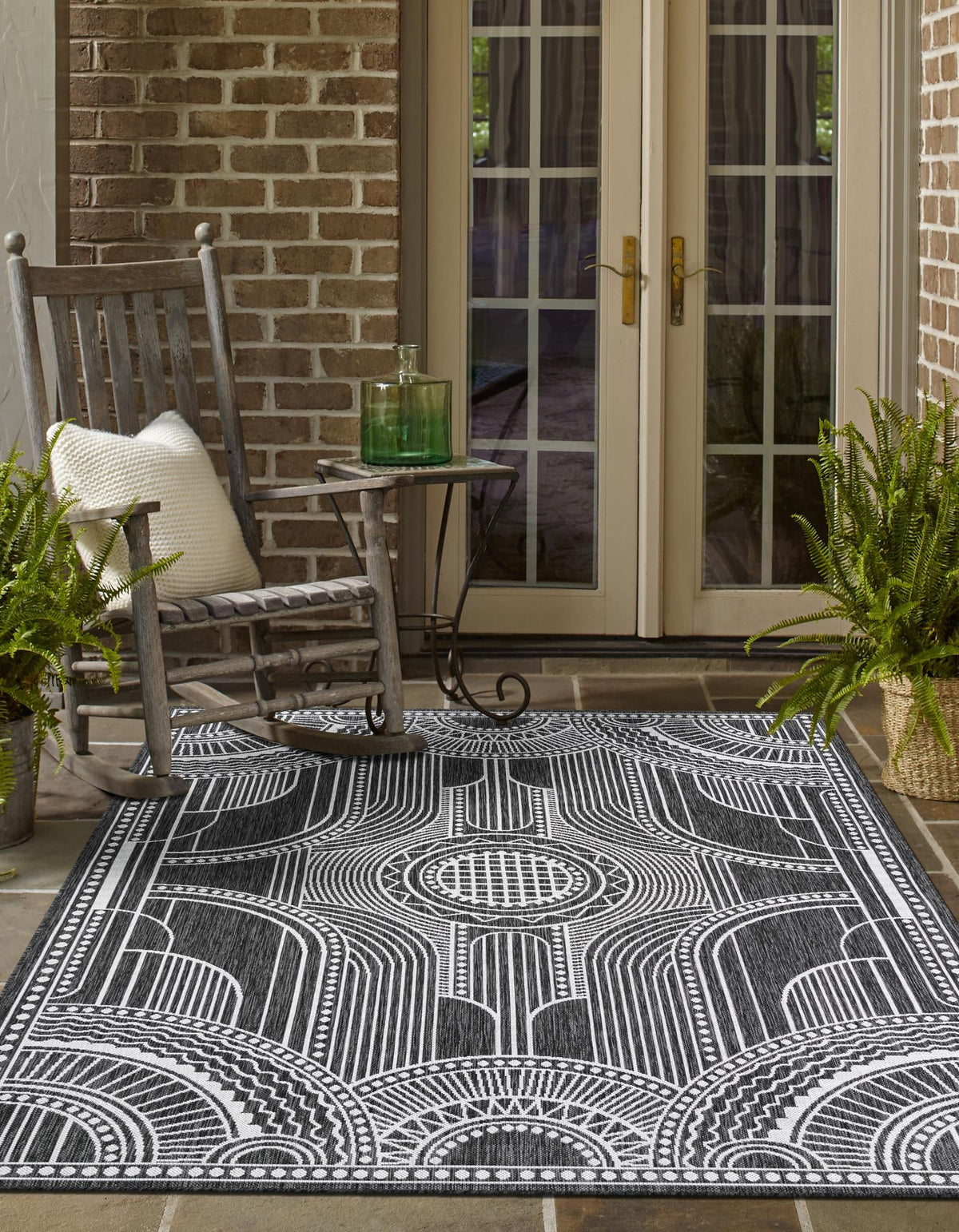 Patio Heritage Collection Area Rug -  Asheville Rectangle Black and White  lifestyle 14