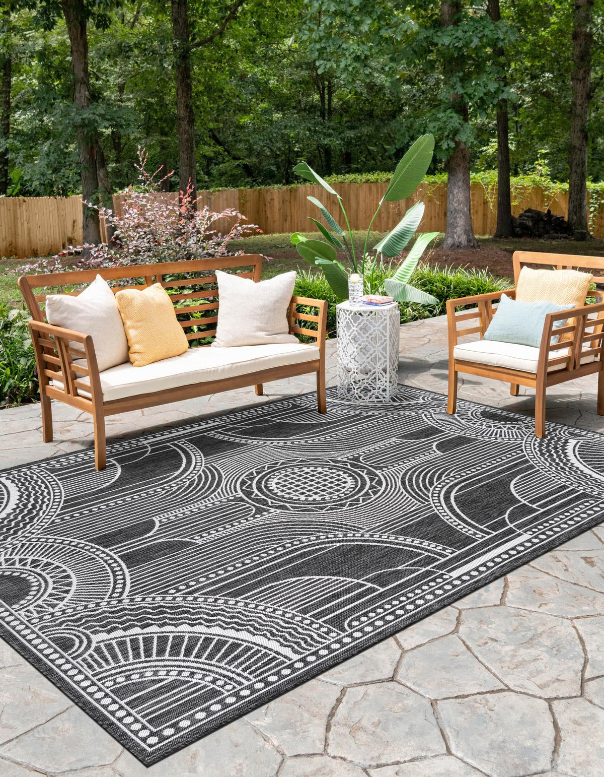Patio Heritage Collection Area Rug -  Asheville Rectangle Black and White  lifestyle 22
