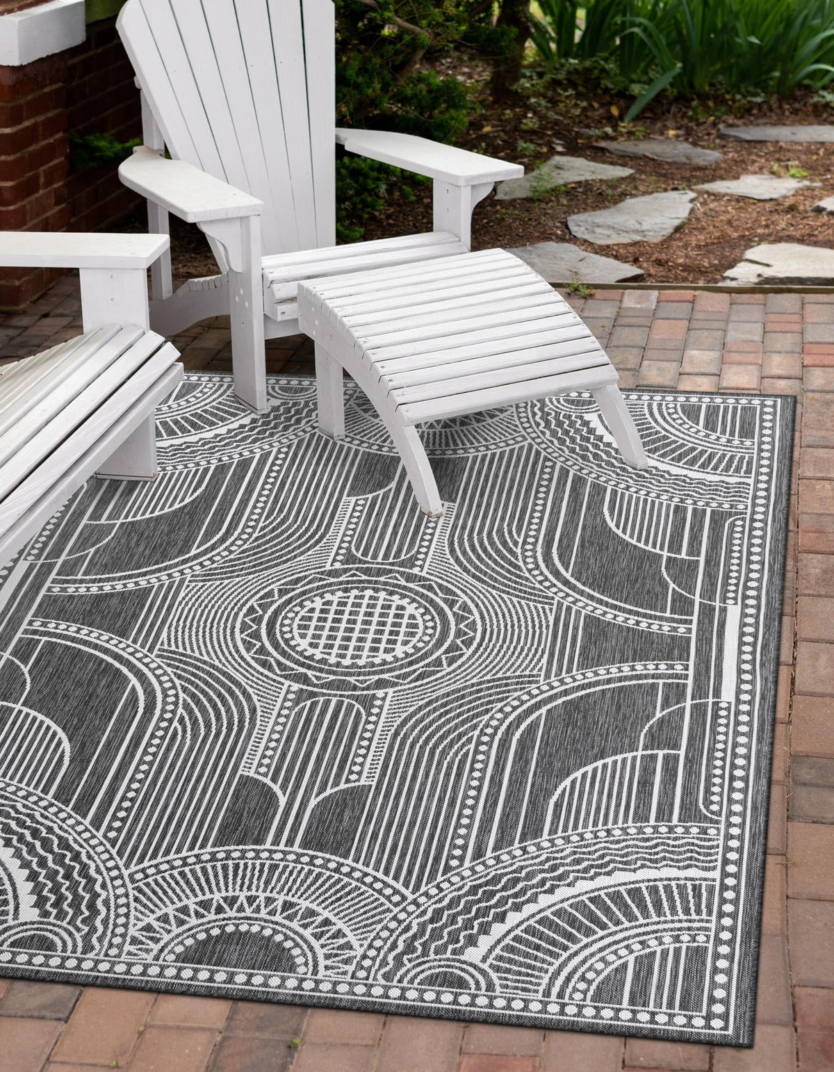 Patio Heritage Collection Area Rug -  Asheville Rectangle Black and White  lifestyle 34