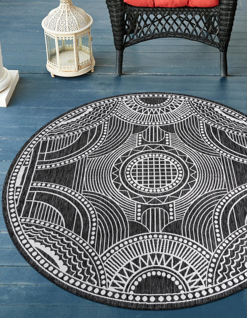 Patio Heritage Collection Area Rug -  Asheville Round Black and White  lifestyle 80