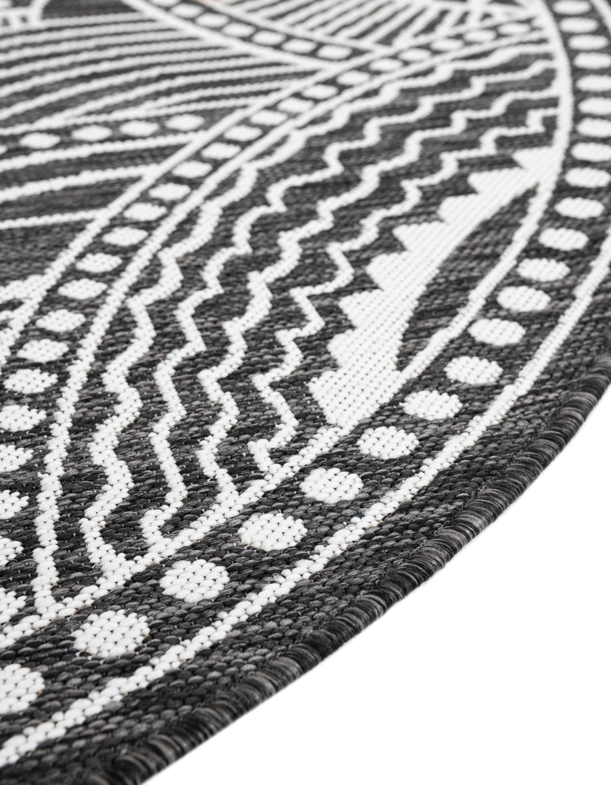 Patio Heritage Collection Area Rug -  Asheville Round Black and White  lifestyle 159