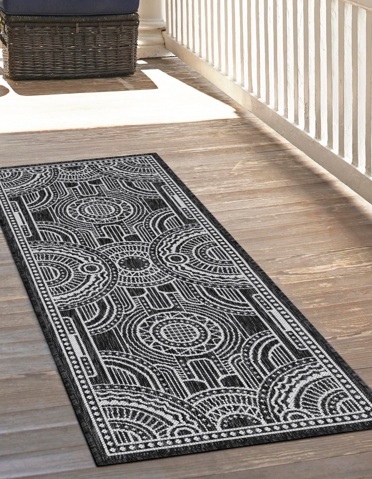 Patio Heritage Collection Area Rug -  Asheville Runner Black and White  lifestyle 59