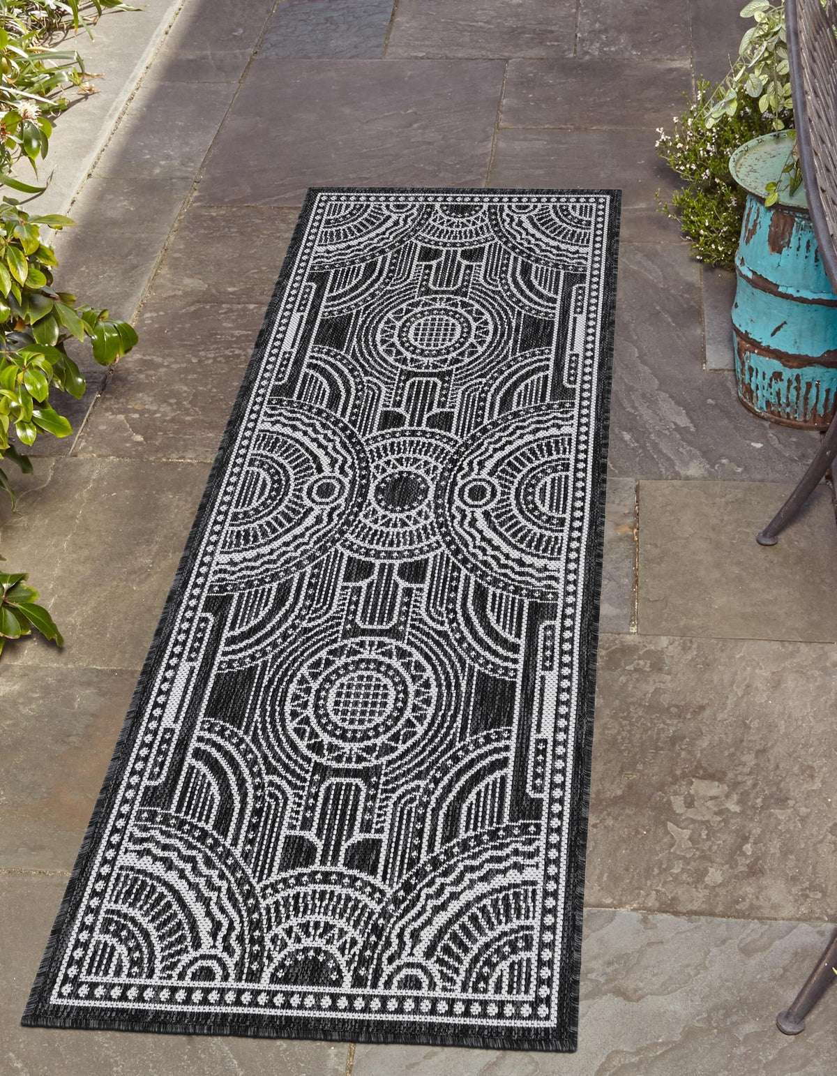 Patio Heritage Collection Area Rug -  Asheville Runner Black and White  lifestyle 70