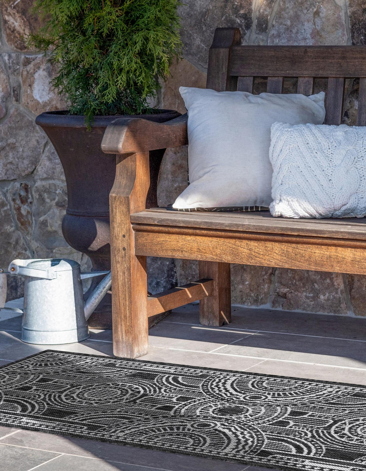 Patio Heritage Collection Area Rug -  Asheville Runner Black and White  lifestyle 78