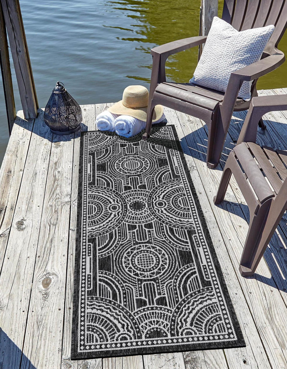 Patio Heritage Collection Area Rug -  Asheville Runner Black and White  lifestyle 86
