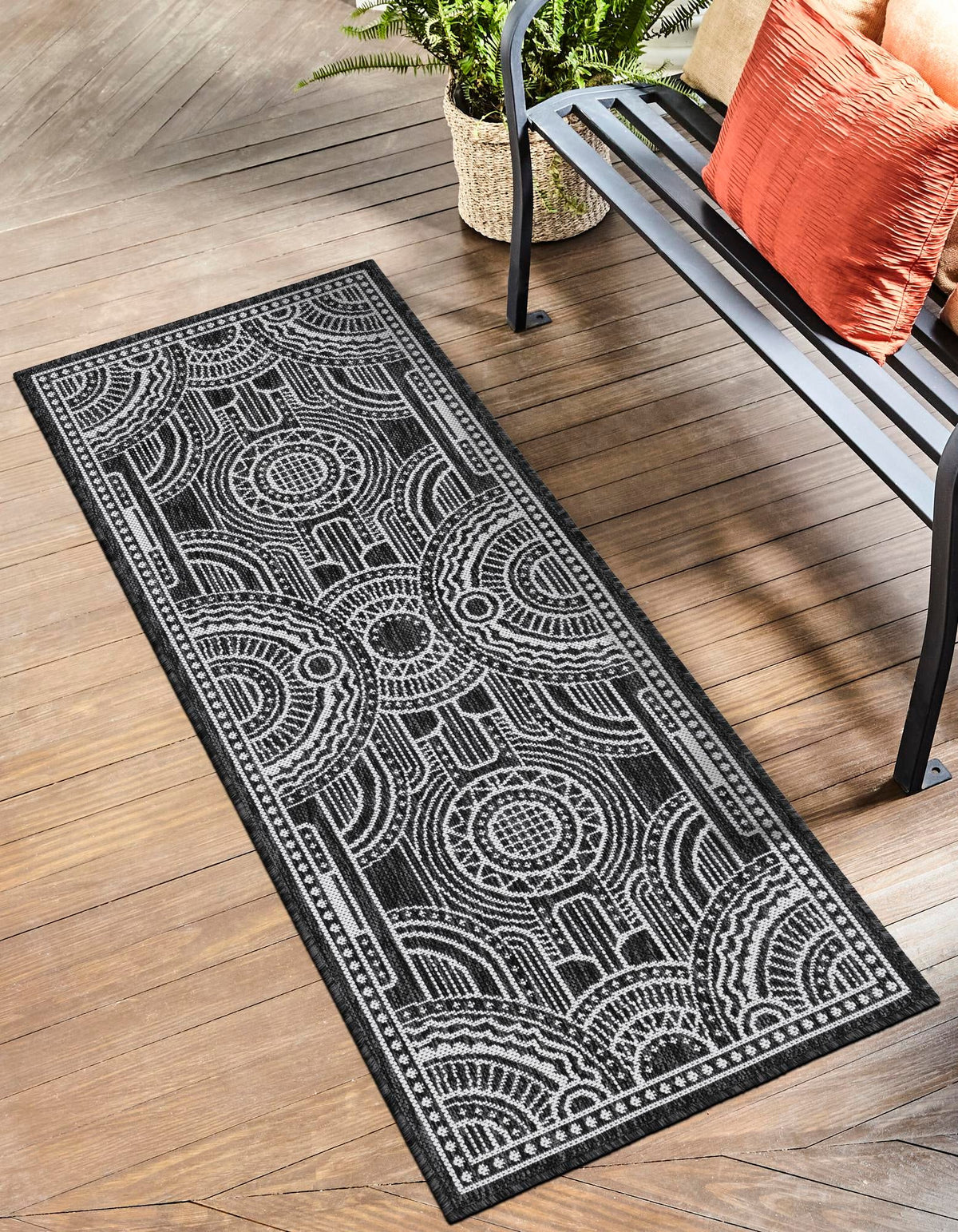 Patio Heritage Collection Area Rug -  Asheville Runner Black and White  lifestyle 102