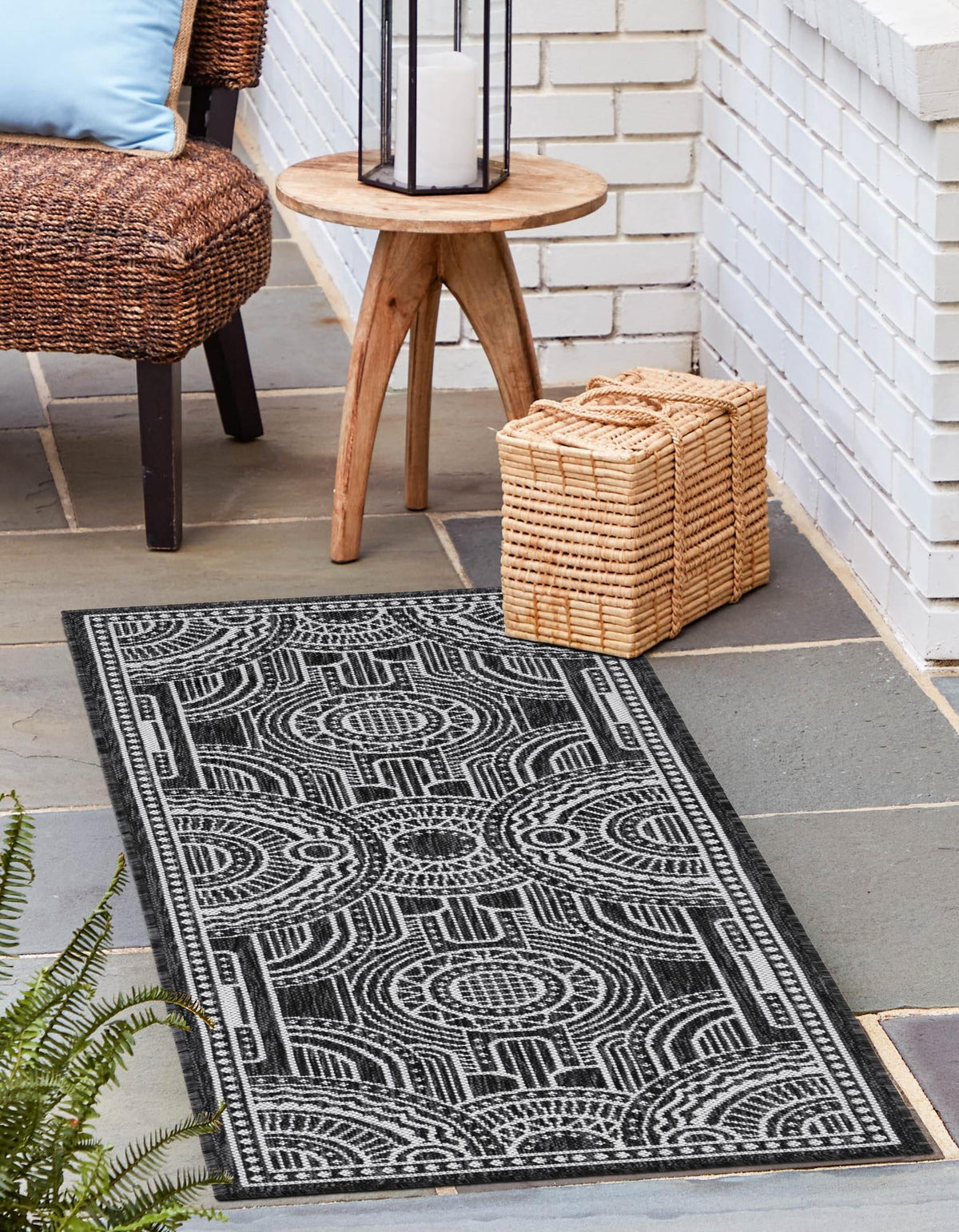 Patio Heritage Collection Area Rug -  Asheville Runner Black and White  lifestyle 118