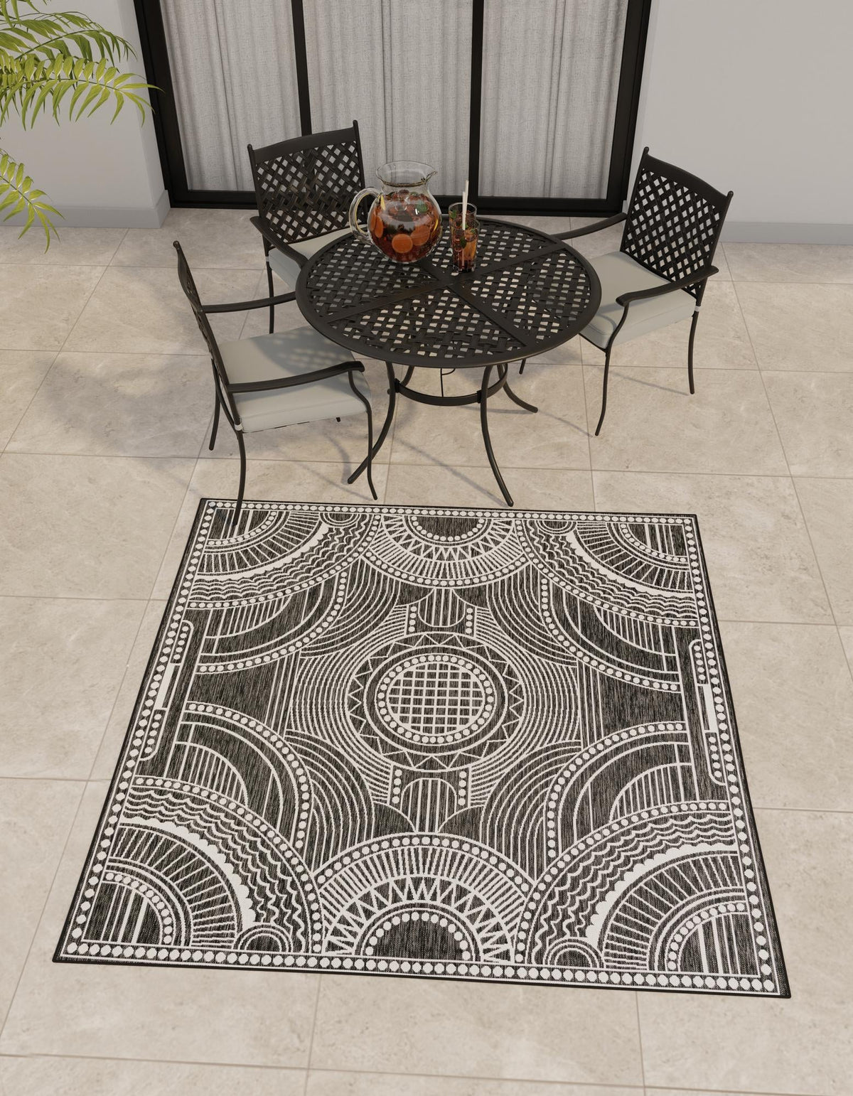Patio Heritage Collection Area Rug -  Asheville Square Black and White  lifestyle 47