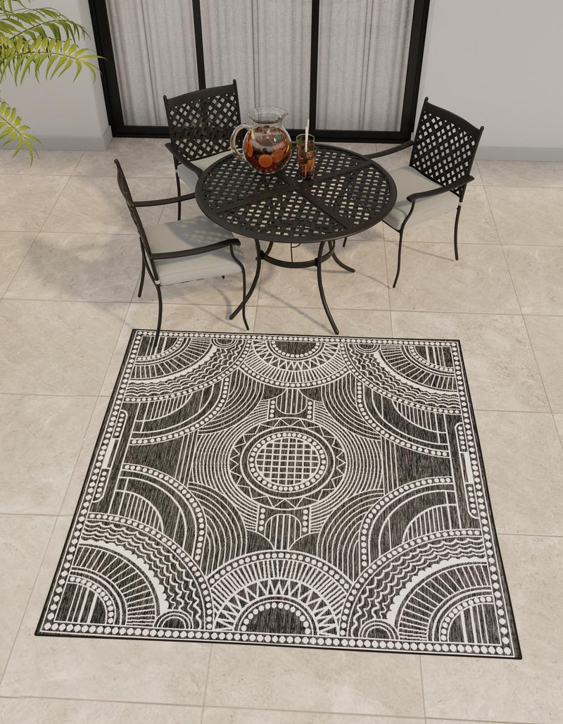 Patio Heritage Collection Area Rug -  Asheville Square Black and White  lifestyle 47