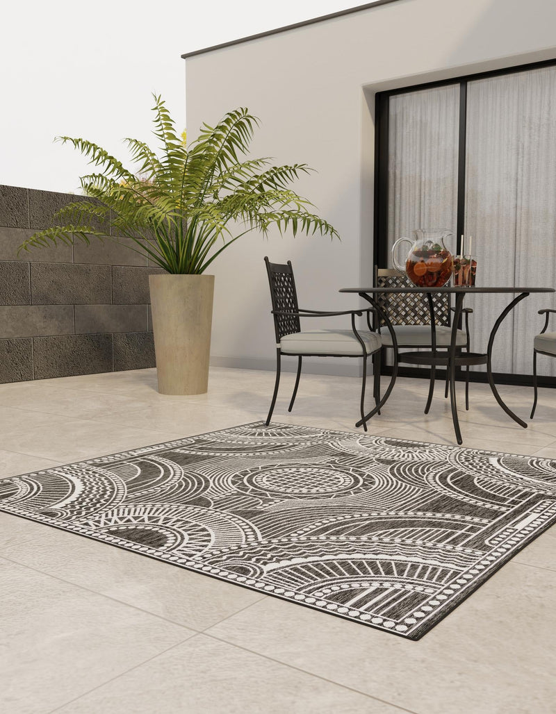 Patio Heritage Collection Area Rug -  Asheville Square Black and White  lifestyle 58