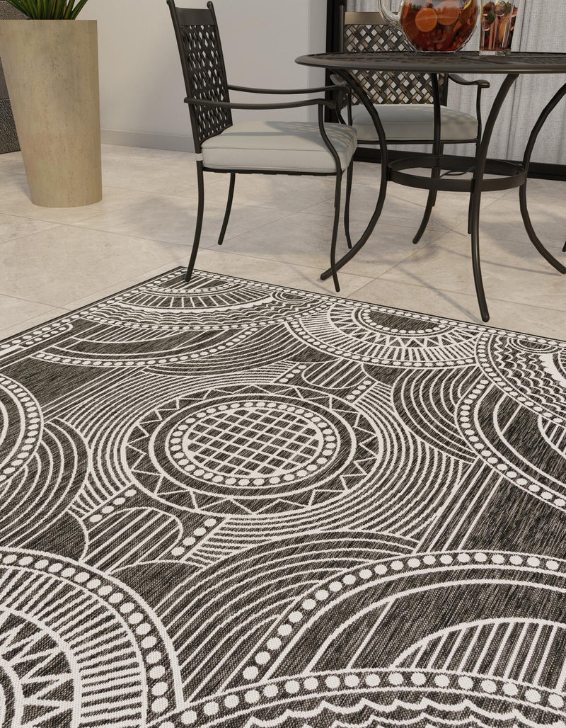 Patio Heritage Collection Area Rug -  Asheville Square Black and White  lifestyle 69
