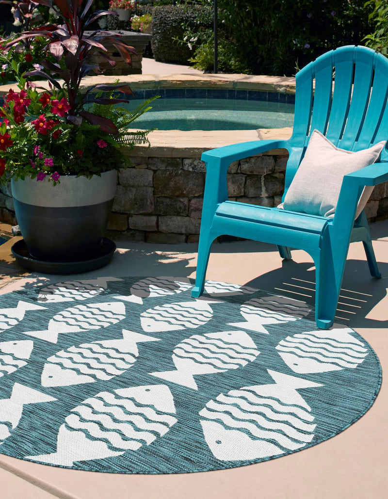 Seaside Haven Rugs Collection Area Rug -  Admiral Round Turquoise  lifestyle 2