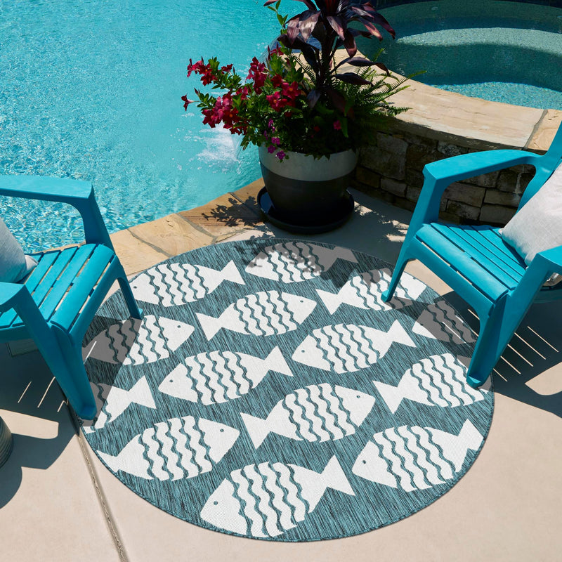 Seaside Haven Rugs Collection Area Rug -  Admiral Round Turquoise  lifestyle 13