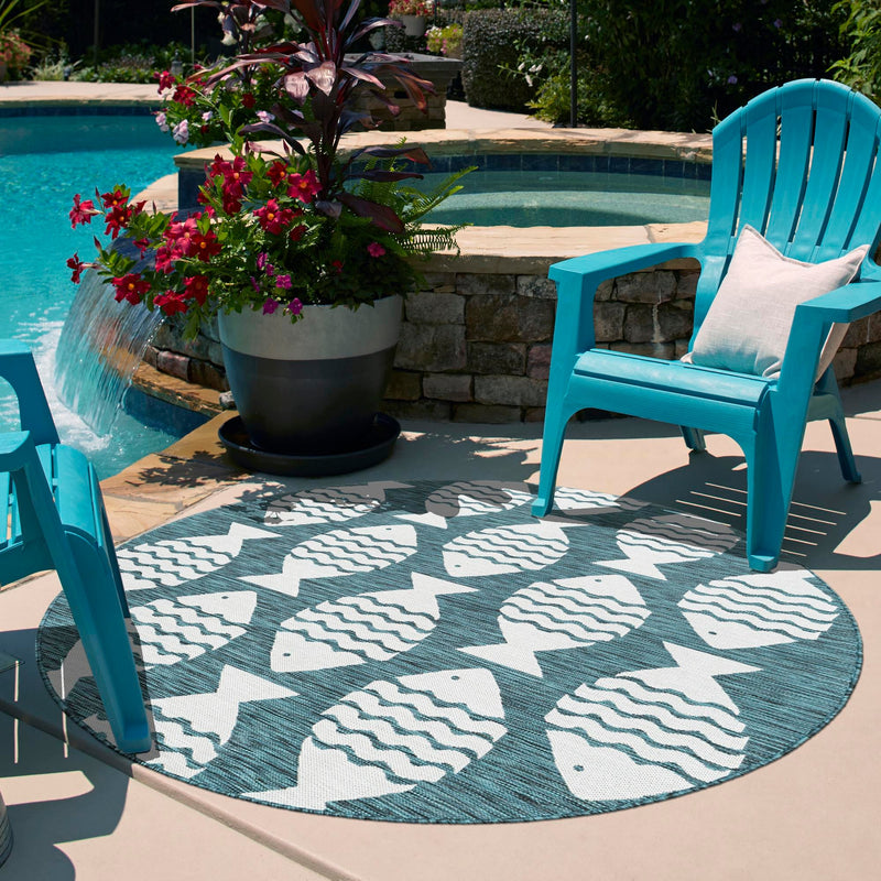 Seaside Haven Rugs Collection Area Rug -  Admiral Round Turquoise  lifestyle 14
