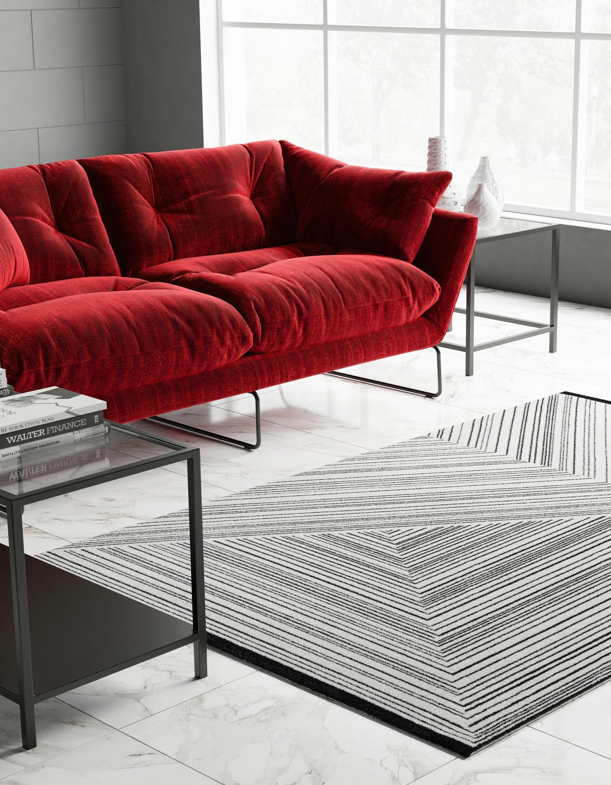 Roma Elegance Collection Area Rug - Vatican Rectangle Black and White  lifestyle 3
