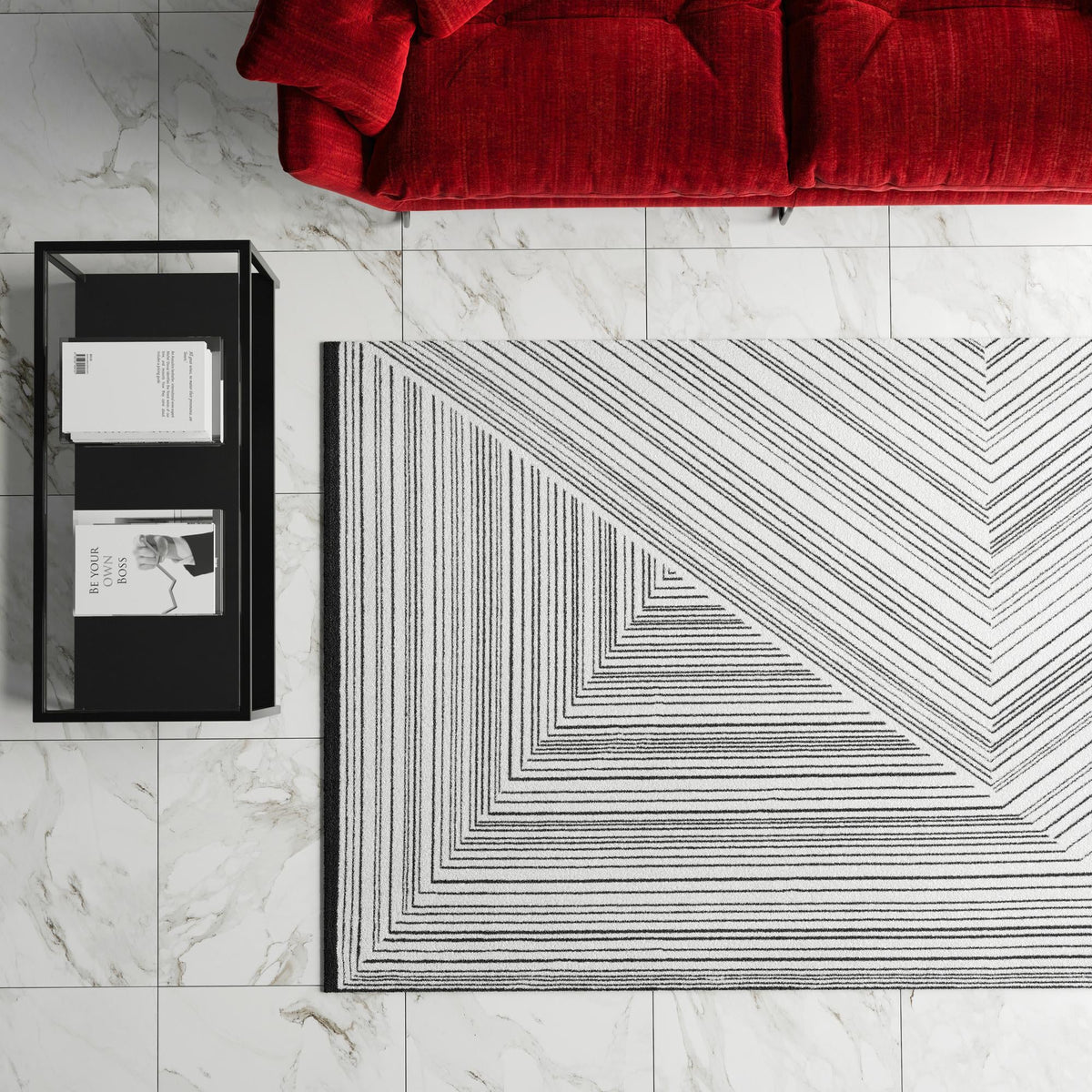 Roma Elegance Collection Area Rug - Vatican Rectangle Black and White  lifestyle 17