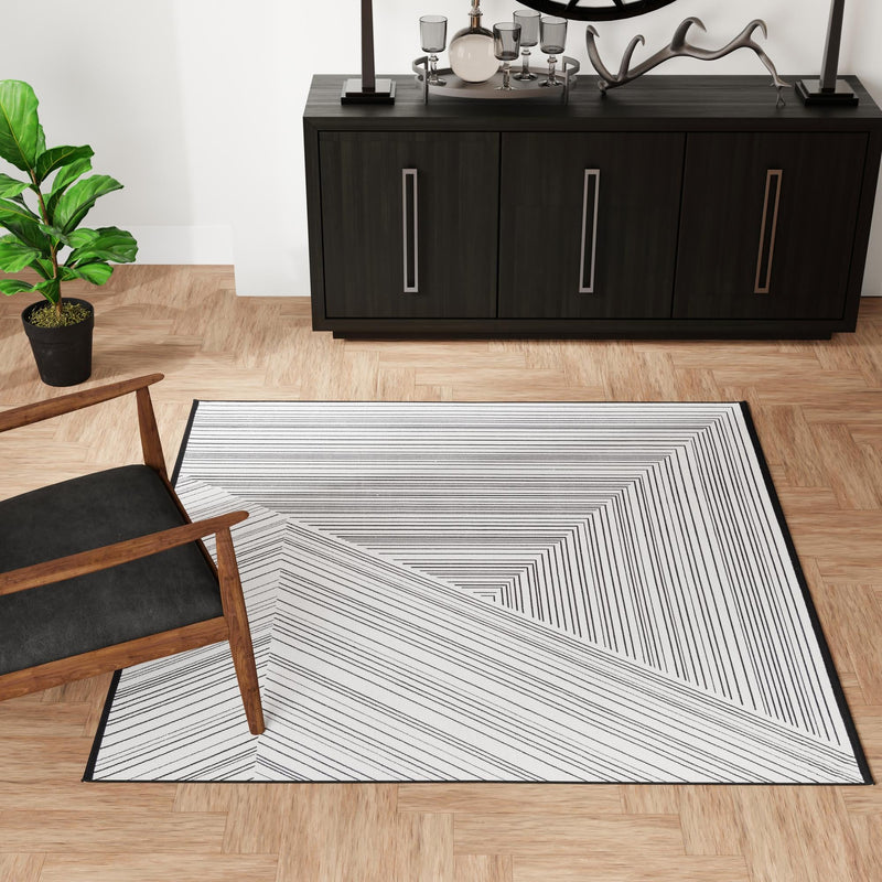 Roma Elegance Collection Area Rug - Vatican Square Black and White  lifestyle 45