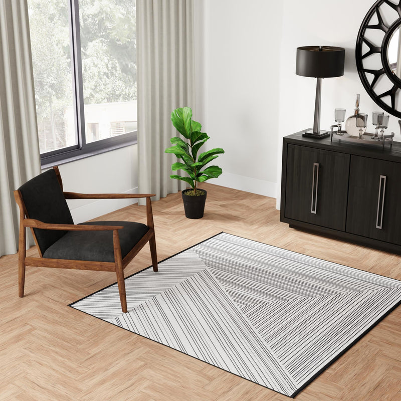 Roma Elegance Collection Area Rug - Vatican Square Black and White  lifestyle 47
