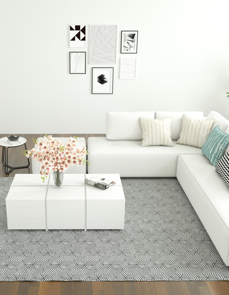 Roma Elegance Collection Area Rug -  Colosseo Rectangle Black and White  lifestyle 3