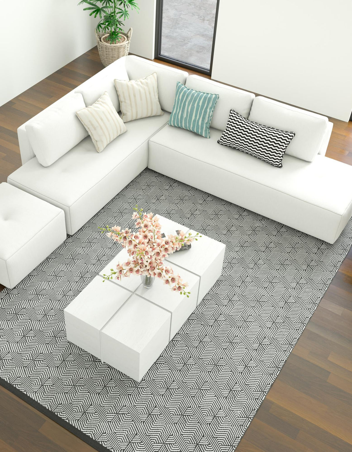 Roma Elegance Collection Area Rug -  Colosseo Rectangle Black and White  lifestyle 4