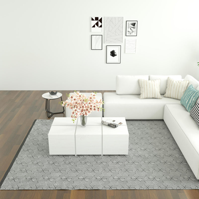 Roma Elegance Collection Area Rug -  Colosseo Rectangle Black and White  lifestyle 16