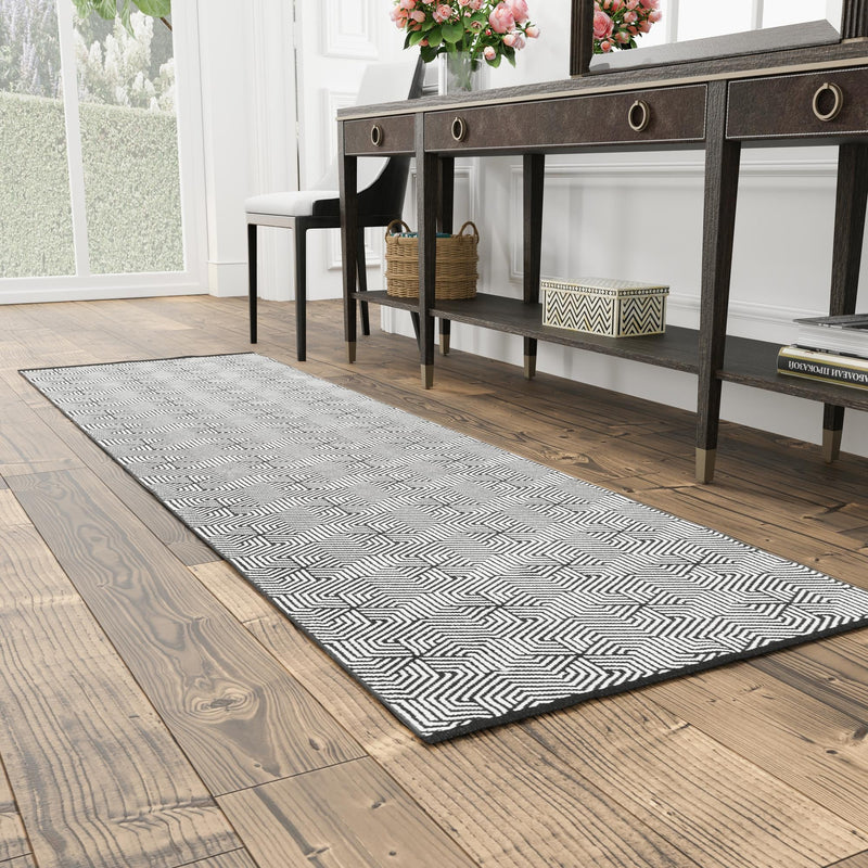 Roma Elegance Collection Area Rug -  Colosseo Runner Black and White  lifestyle 48