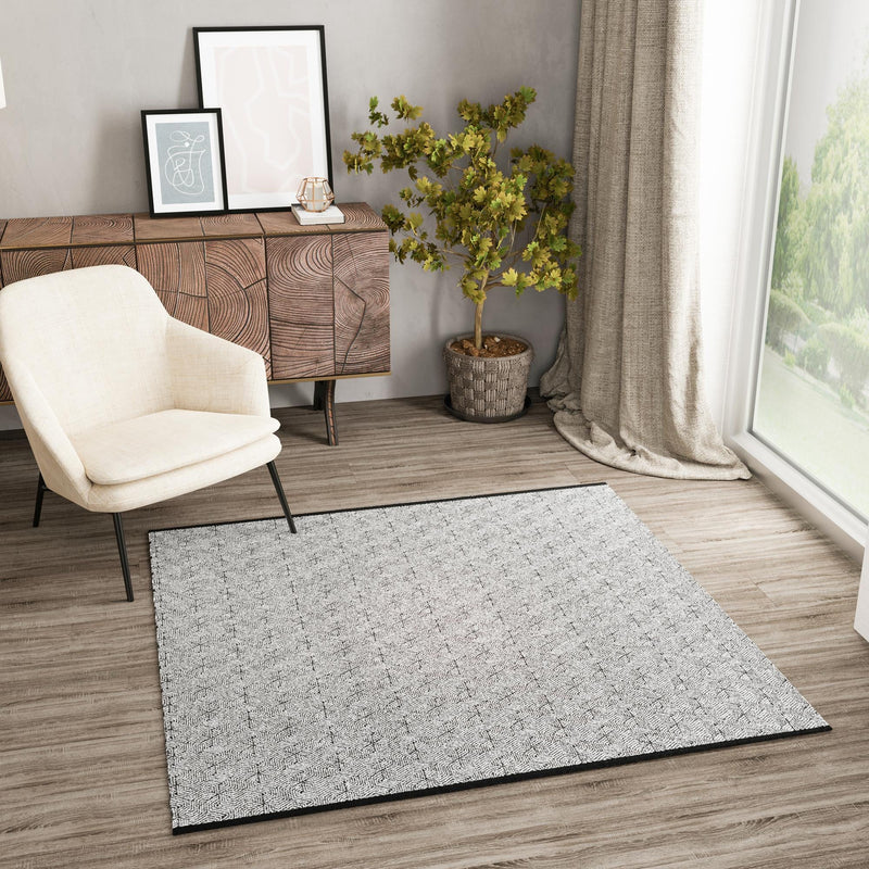 Roma Elegance Collection Area Rug -  Colosseo Square Black and White  lifestyle 45