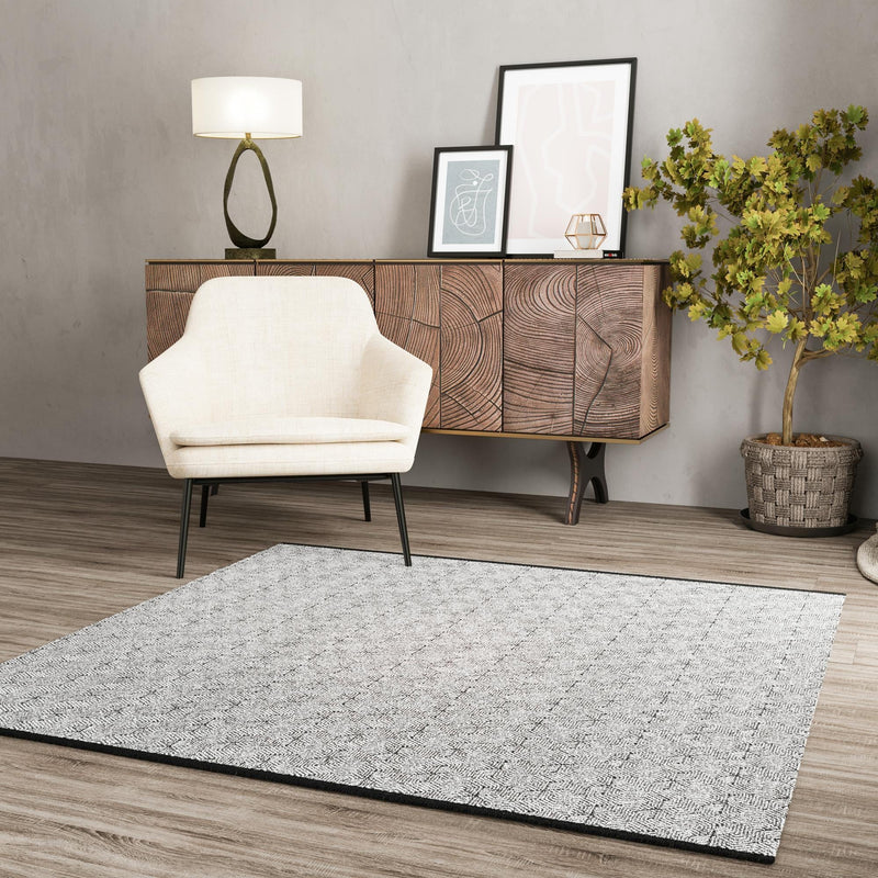 Roma Elegance Collection Area Rug -  Colosseo Square Black and White  lifestyle 47