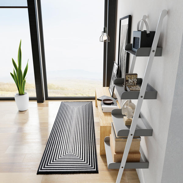 Roma Elegance Collection Area Rug -  Pantheon Runner Black and White  lifestyle 47