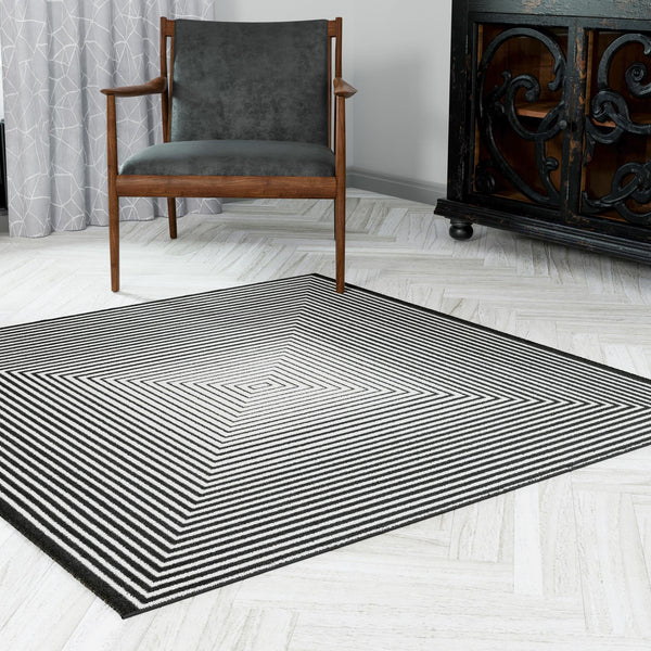 Roma Elegance Collection Area Rug -  Pantheon Square Black and White  lifestyle 48