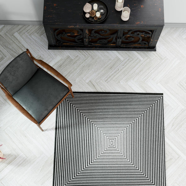 Roma Elegance Collection Area Rug -  Pantheon Square Black and White  lifestyle 50