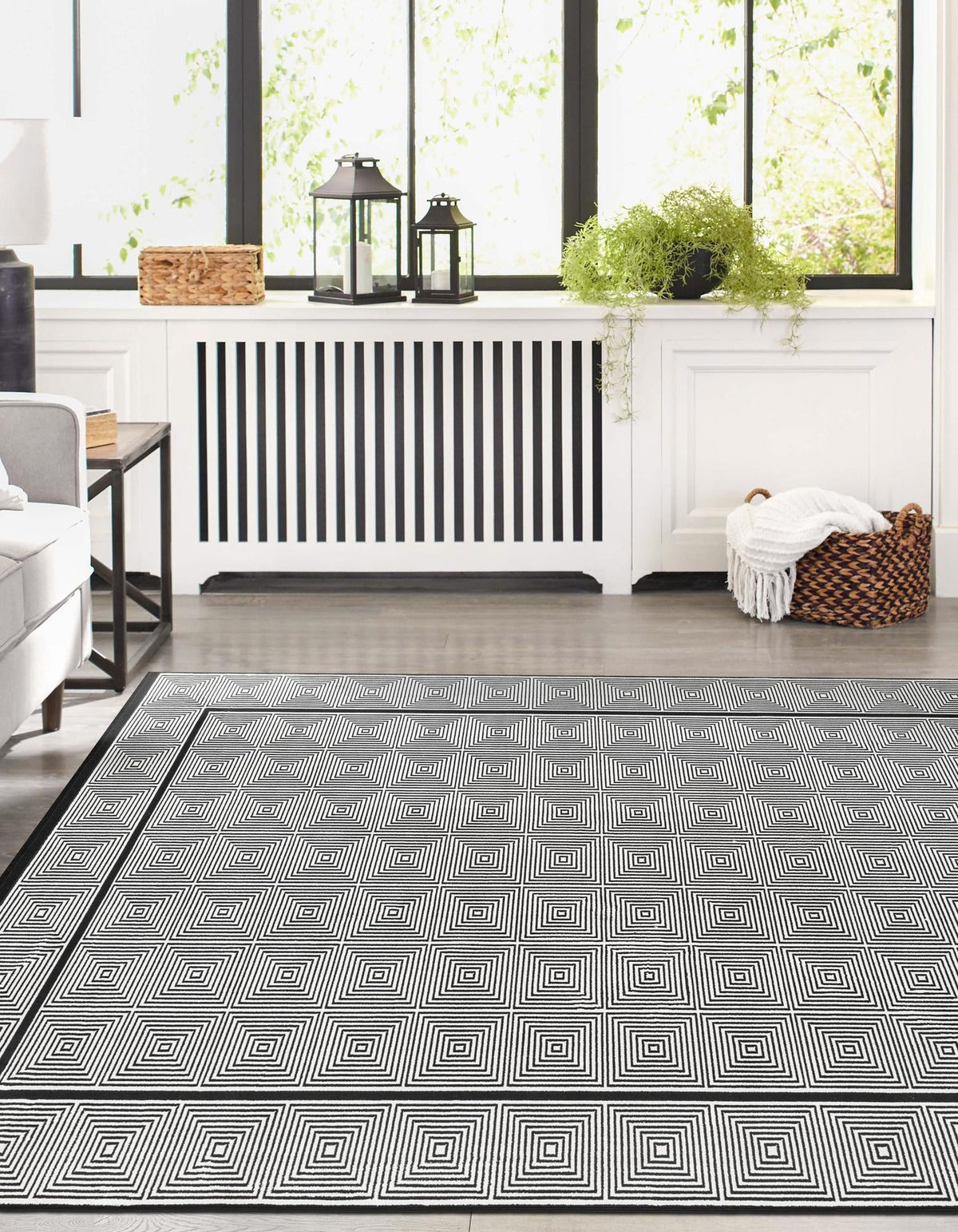 Roma Elegance Collection Area Rug -  Trastevere Rectangle Black and White  lifestyle 5