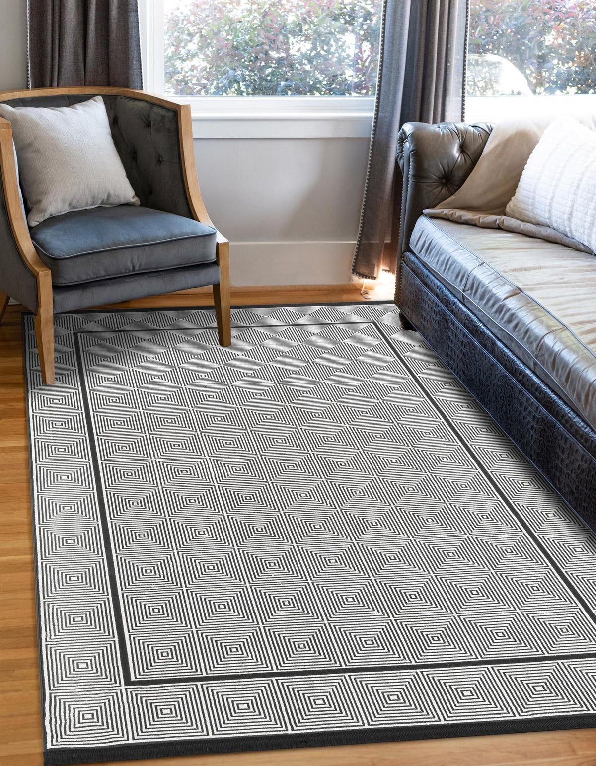 Roma Elegance Collection Area Rug -  Trastevere Rectangle Black and White  lifestyle 6