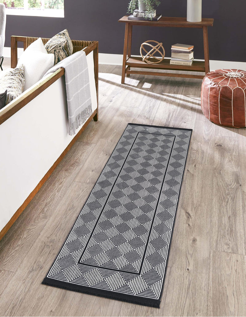 Roma Elegance Collection Area Rug -  Trastevere Runner Black and White  lifestyle 28
