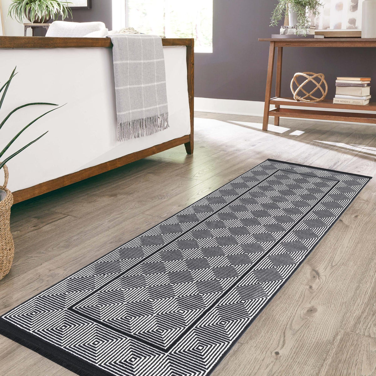 Roma Elegance Collection Area Rug -  Trastevere Runner Black and White  lifestyle 55
