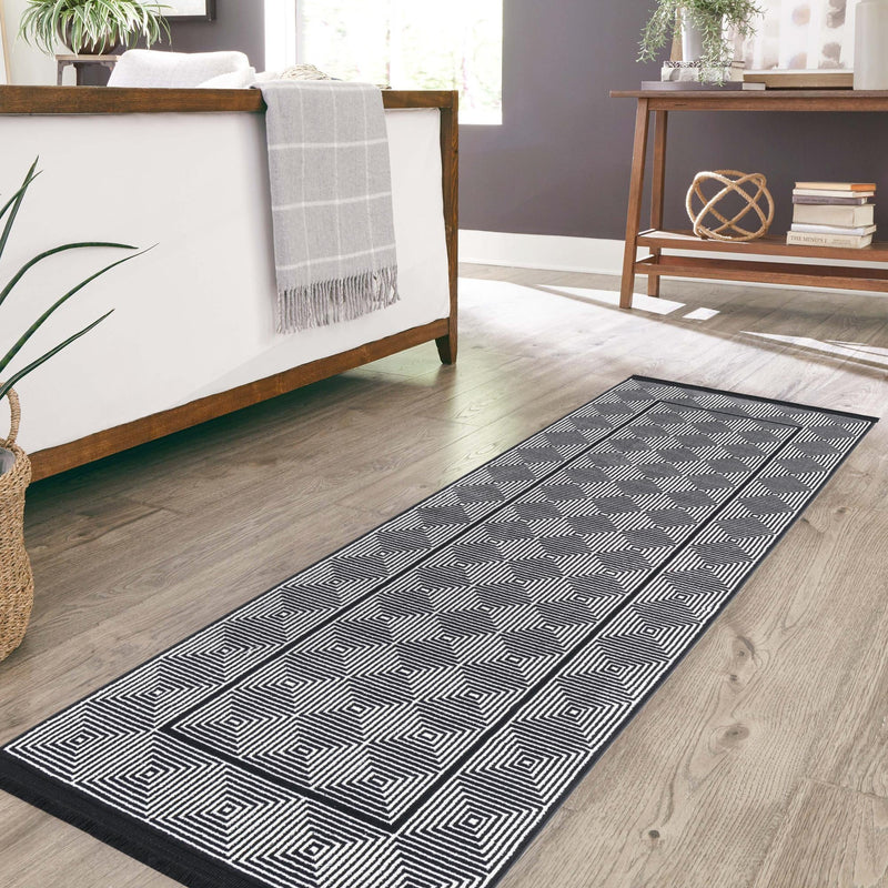 Roma Elegance Collection Area Rug -  Trastevere Runner Black and White  lifestyle 55