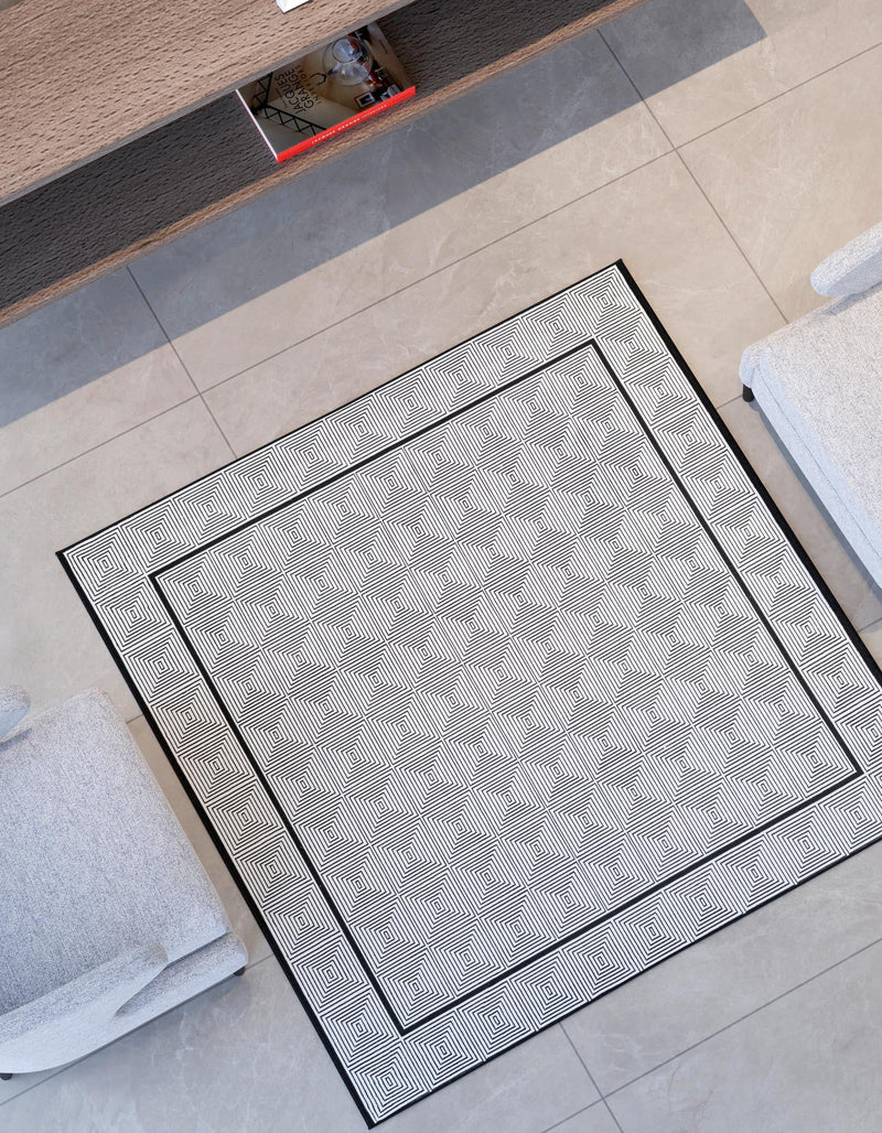 Roma Elegance Collection Area Rug -  Trastevere Square Black and White  lifestyle 31