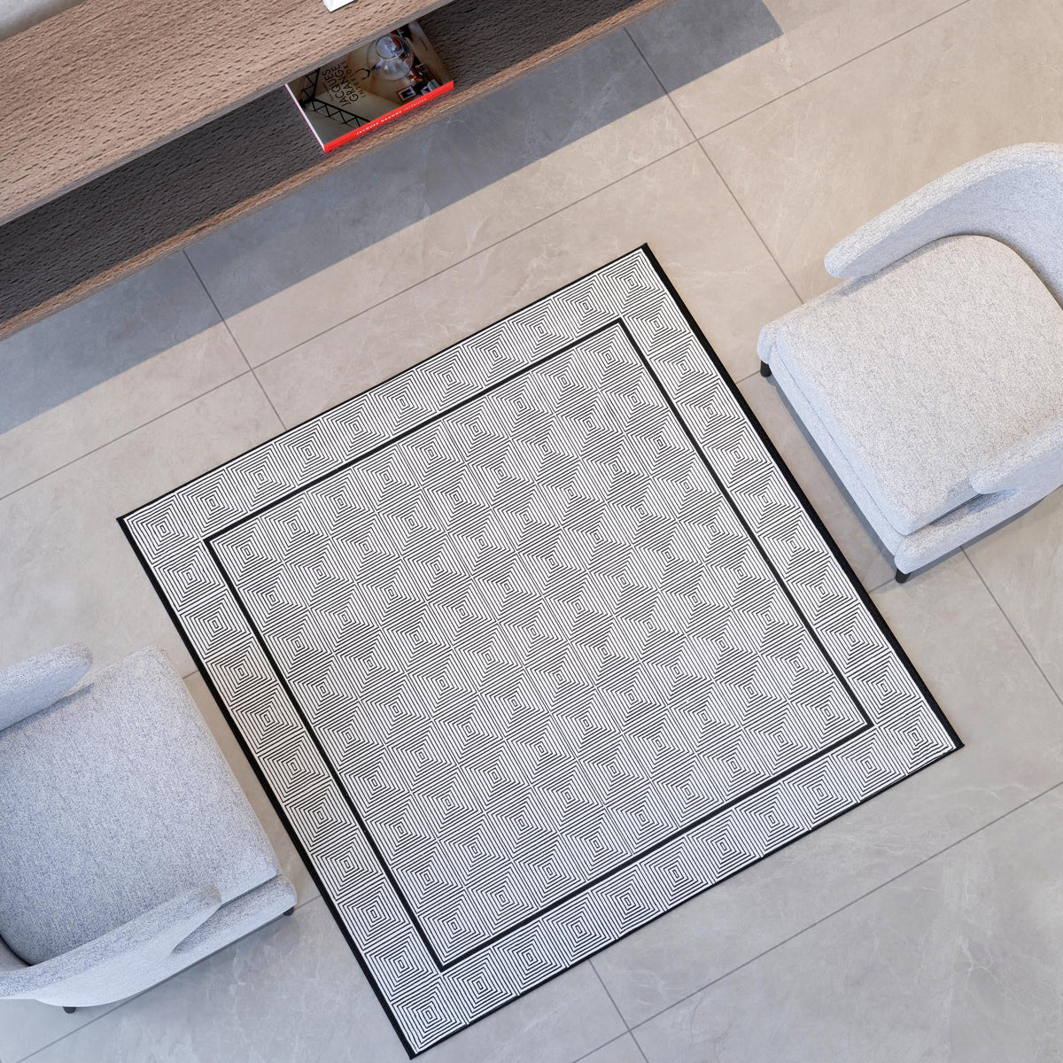 Roma Elegance Collection Area Rug -  Trastevere Square Black and White  lifestyle 56