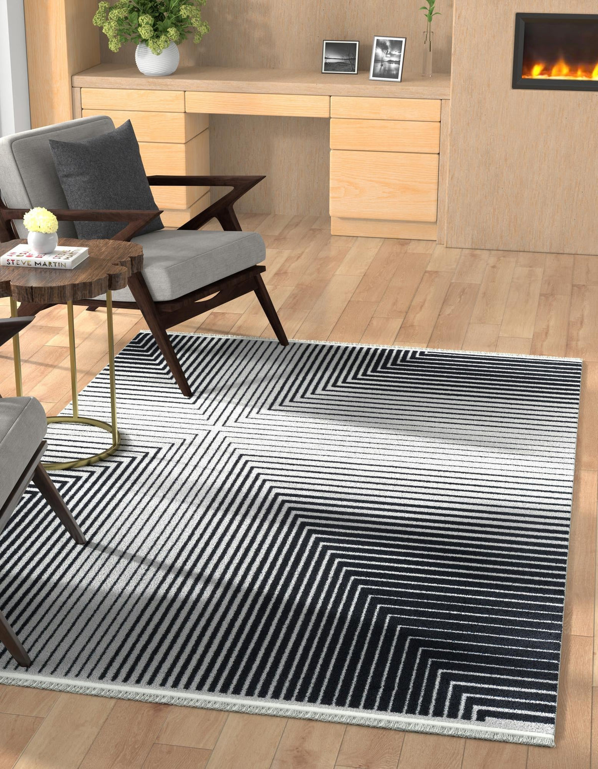 Roma Elegance Collection Area Rug -  Palatino Rectangle Black and White  lifestyle 2