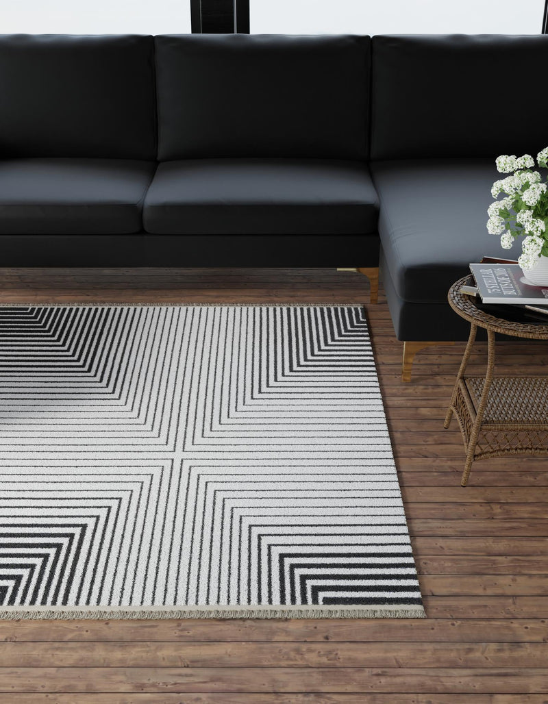 Roma Elegance Collection Area Rug -  Palatino Square Black and White  lifestyle 21