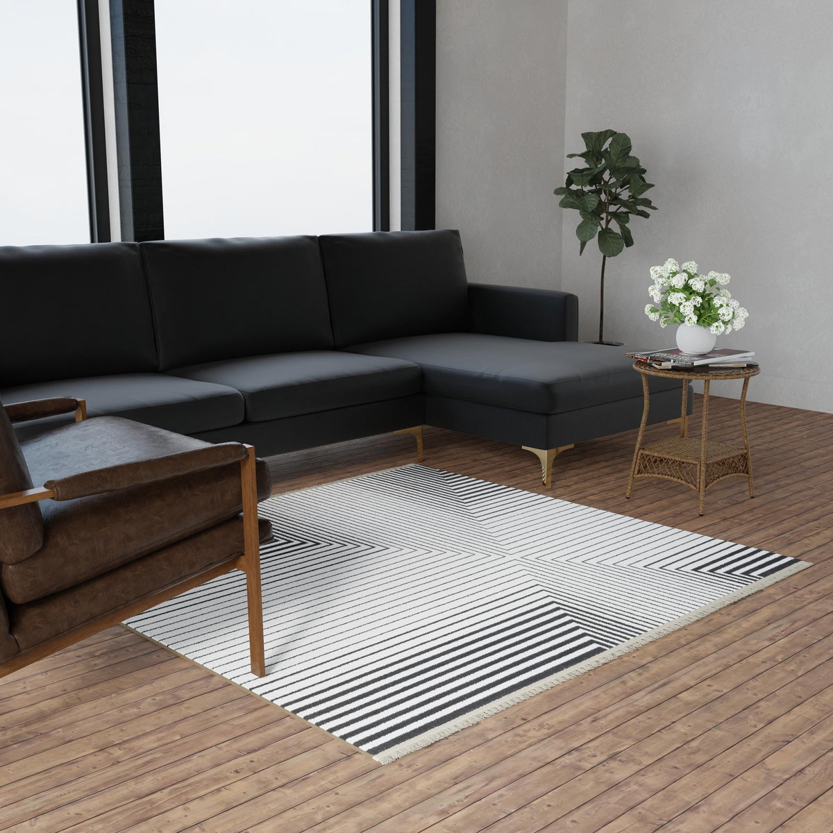 Roma Elegance Collection Area Rug -  Palatino Square Black and White  lifestyle 43