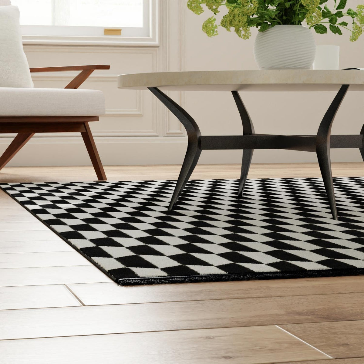 Roma Elegance Collection Area Rug -  Trevi Rectangle Black and White  lifestyle 16