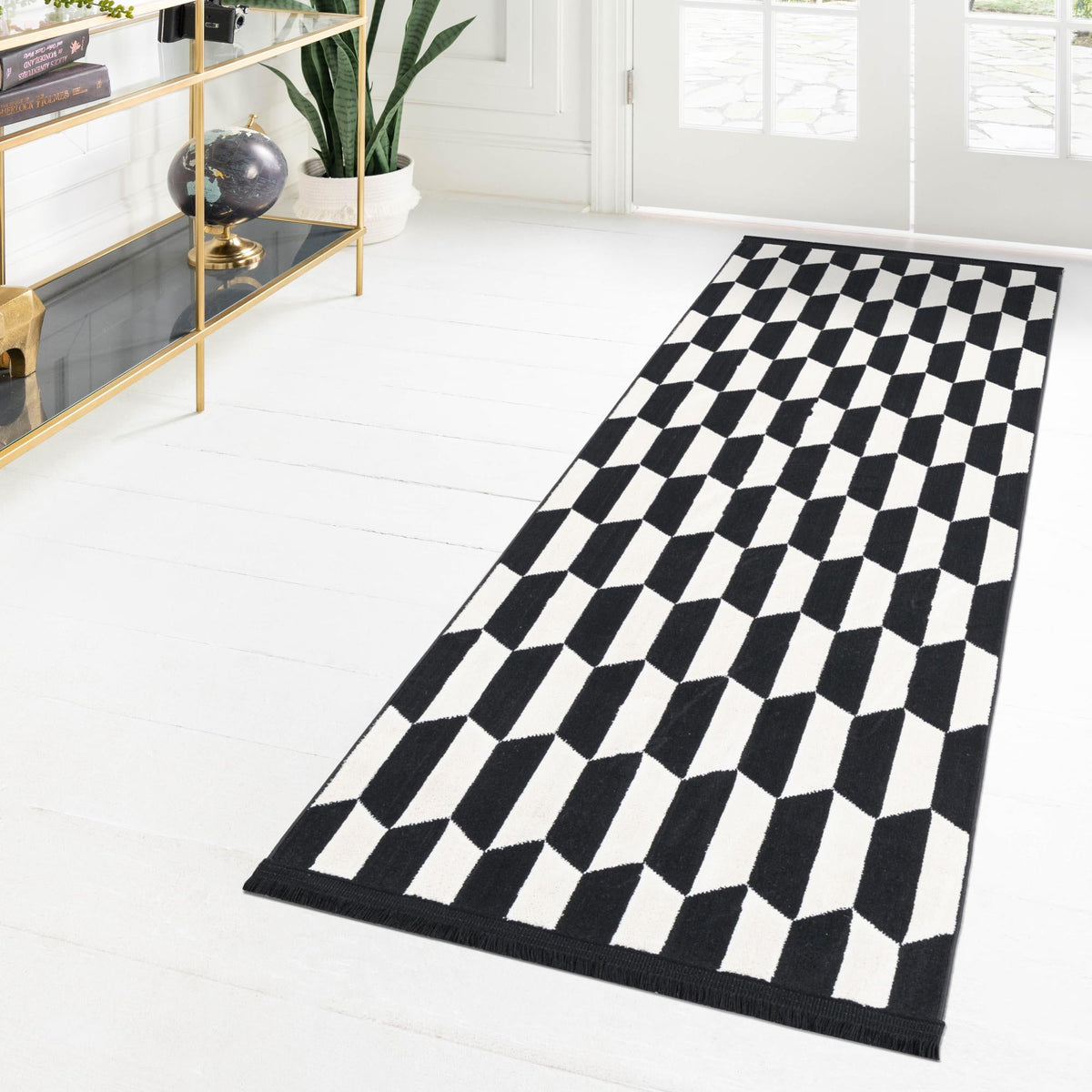 Roma Elegance Collection Area Rug -  Trevi Runner Black and White  lifestyle 46