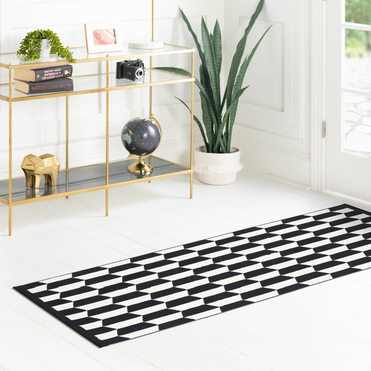 Roma Elegance Collection Area Rug -  Trevi Runner Black and White  lifestyle 48