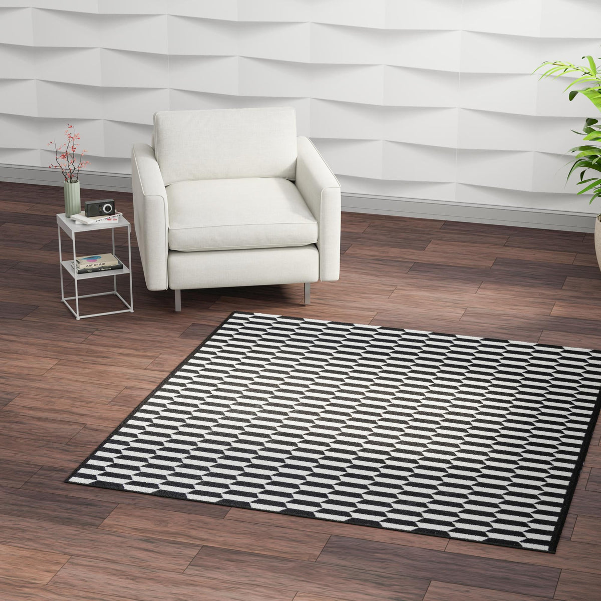 Roma Elegance Collection Area Rug -  Trevi Square Black and White  lifestyle 45
